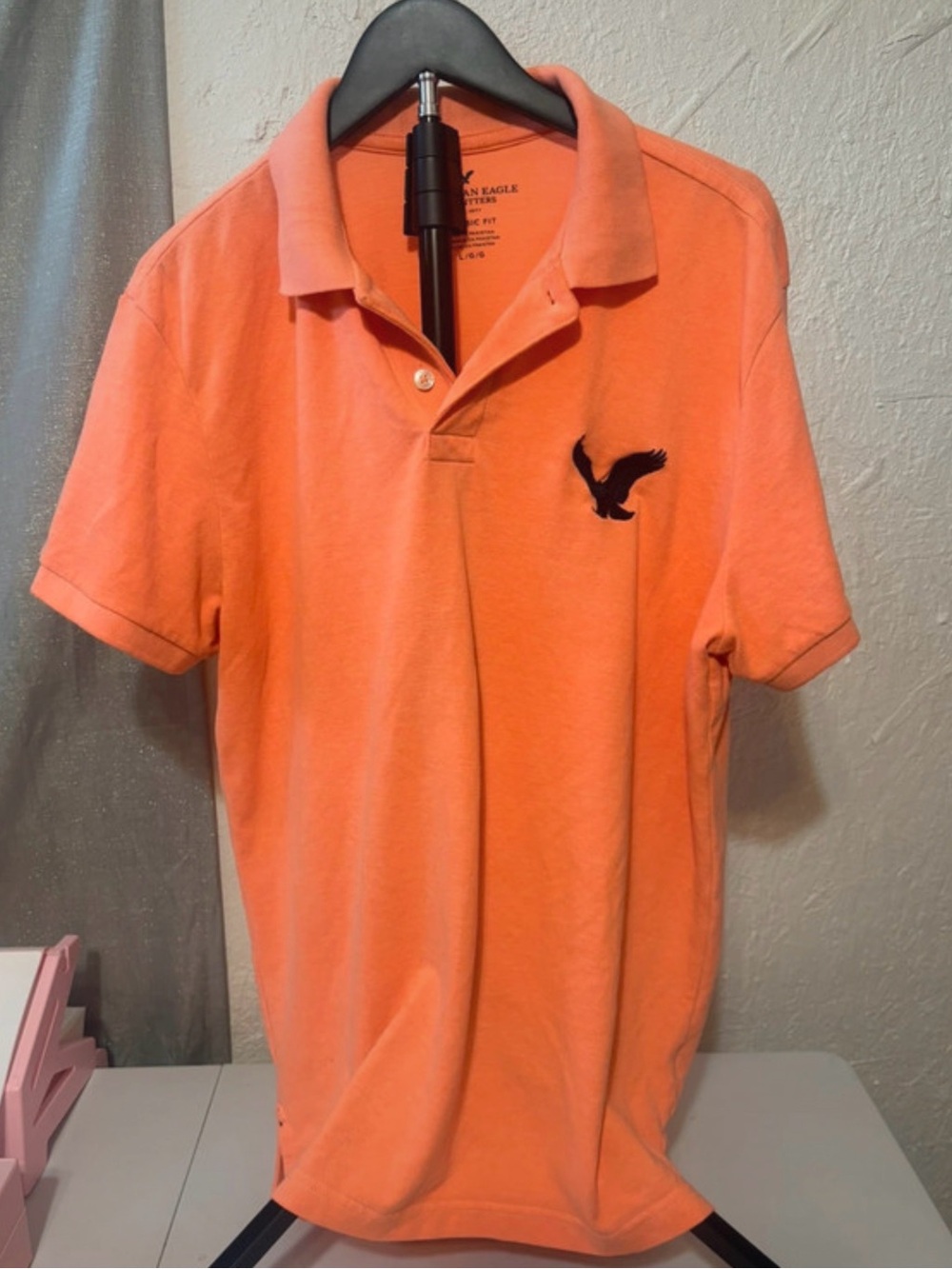 American Eagle Outfitters Men's Polo - Coral Orange with Navy Logo